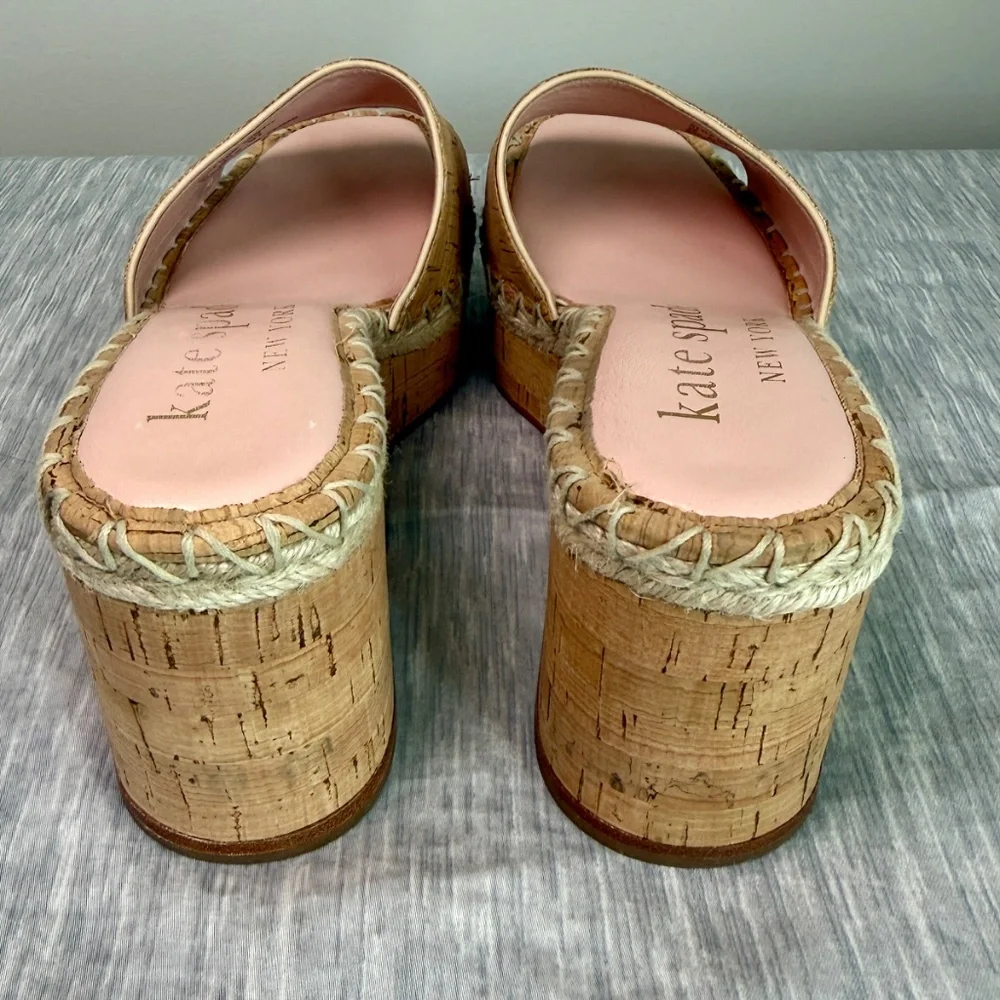 Kate Spade New York Cork Platform Wedge Slide Sandals Size 8B Espadrille Trim - Picture 5 of 7